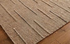 Handloom Wool Area Rug, Textured Linear Pattern, Natural Beige Carpet, Modern Living Room