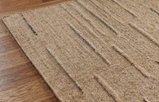 Handloom Wool Area Rug, Textured Linear Pattern, Natural Beige Carpet, Modern Living Room