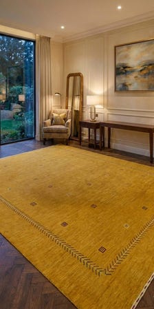 Handloom Wool Rug, Mustard Gold Geometric Carpet, Modern Area Rug, Handmade Wool Floor Rug, Contemporary Living Room Decor