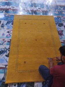 Handloom Wool Rug, Mustard Gold Geometric Carpet, Modern Area Rug, Handmade Wool Floor Rug, Contemporary Living Room Decor