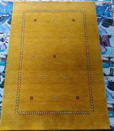 Handloom Wool Rug, Mustard Gold Geometric Carpet, Modern Area Rug, Handmade Wool Floor Rug, Contemporary Living Room Decor