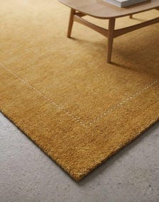 Handloom Golden Yellow Wool Rug, Solid Minimalist Area Rug, Handmade Contemporary Carpet, Modern Neutral Home Decor