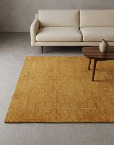 Handloom Golden Yellow Wool Rug, Solid Minimalist Area Rug, Handmade Contemporary Carpet, Modern Neutral Home Decor
