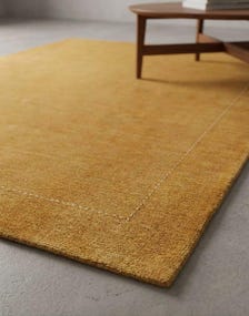 Handloom Golden Yellow Wool Rug, Solid Minimalist Area Rug, Handmade Contemporary Carpet, Modern Neutral Home Decor