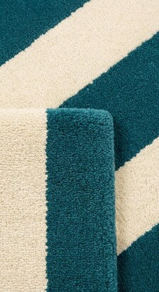 Handloom Striped Teal Blue Cream Area Rug, Modern Geometric Carpet, Minimalist Living Room Bedroom Décor