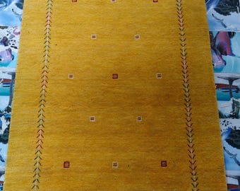 Handloom Wool Rug, Mustard Gold Geometric Carpet, Modern Area Rug, Handmade Wool Floor Rug, Contemporary Living Room Decor