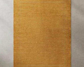 Handloom Golden Yellow Wool Rug, Solid Minimalist Area Rug, Handmade Contemporary Carpet, Modern Neutral Home Decor